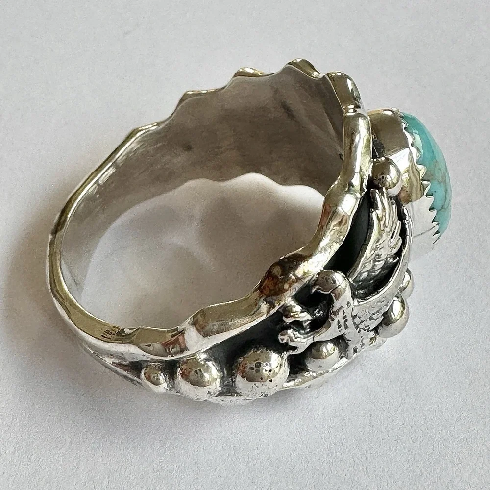 Navajo Eagle Mens Band Sz 13 Ring Turquoise Sterling Morgan Native American